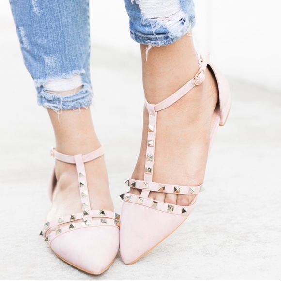 Blush Chic Studded T-Strap Flats - Picture 2 of 2